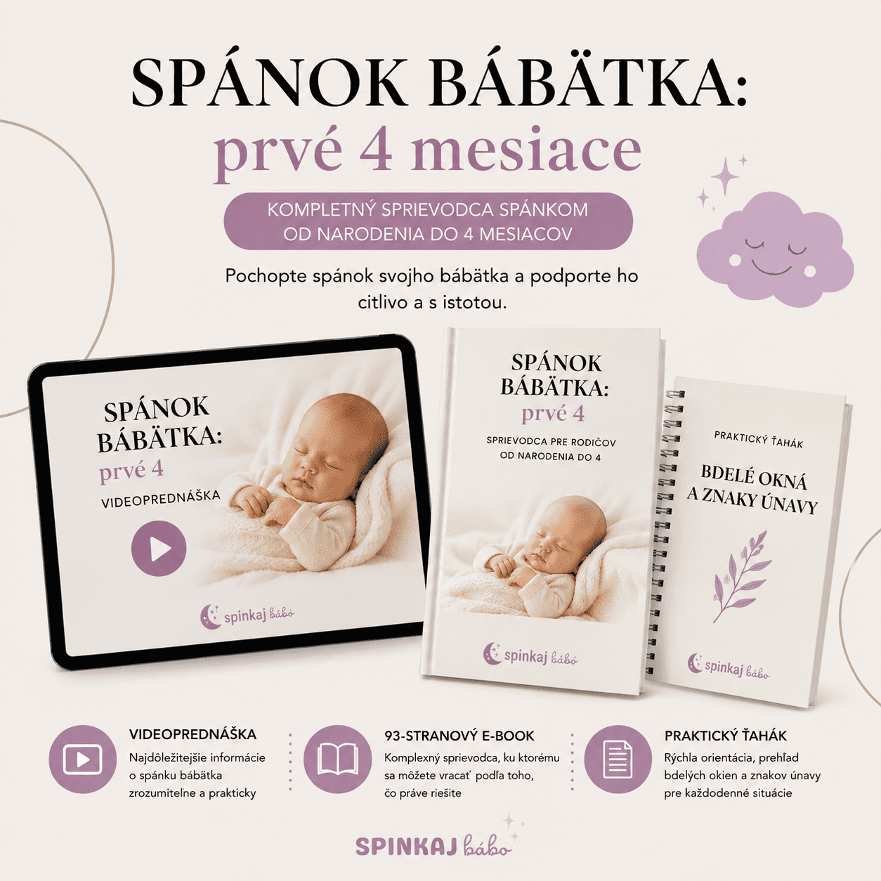 spánok novorodencov, spánok bábätka prvé 4 mesiace Spánok bábätka prvé 4 mesiace - ebook+webinár